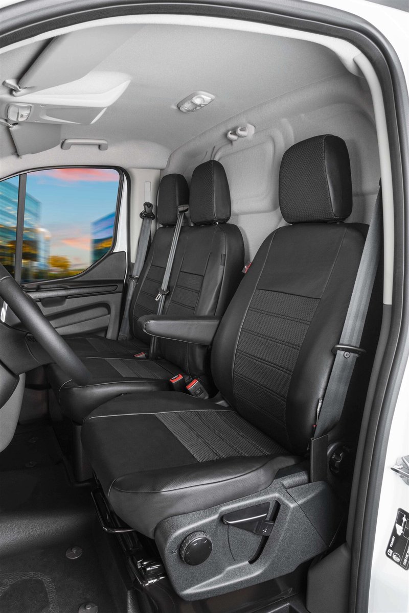 Walser Premium Autostoelbekleding compatibel met Peugeot Expert 2016-Vandaag - 1 enkel stoelbekleding front + Armsteunbeschermer - 1 Dubbele bankhoes