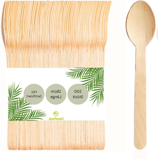 Fiesta Compostable biologisch afbreekbare houten theelepels (100