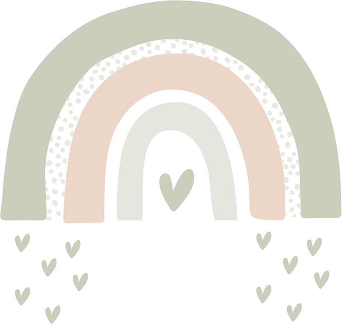 Decochic® - Muursticker regenboog boho - 95 cm - babykamer - groen - roze - hartjes - kinderkamer - muurdecoratie