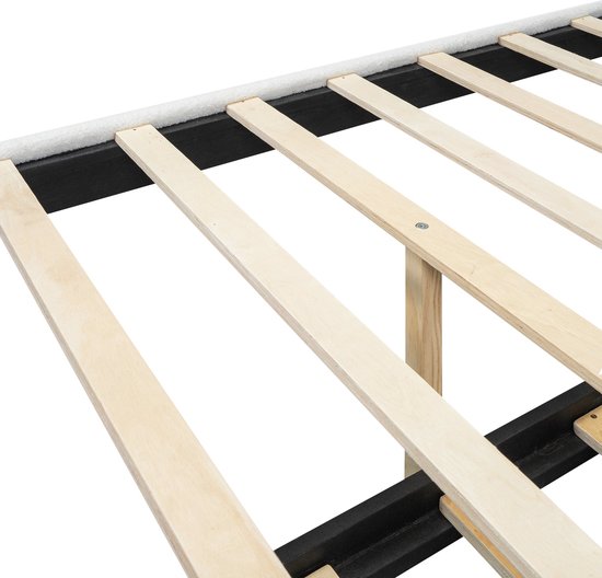 Lit rembourré Merax 140x200 cm avec lit à roulettes extractible - Design minimaliste - Wit - MDF et Tissus doux - Sommier à lattes inclus