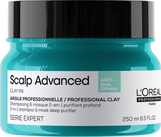 L'Oréal Professionnel Scalp Advanced Anti-Oiliness 2-in-1 purifiant kleimasker, 250 ml.
