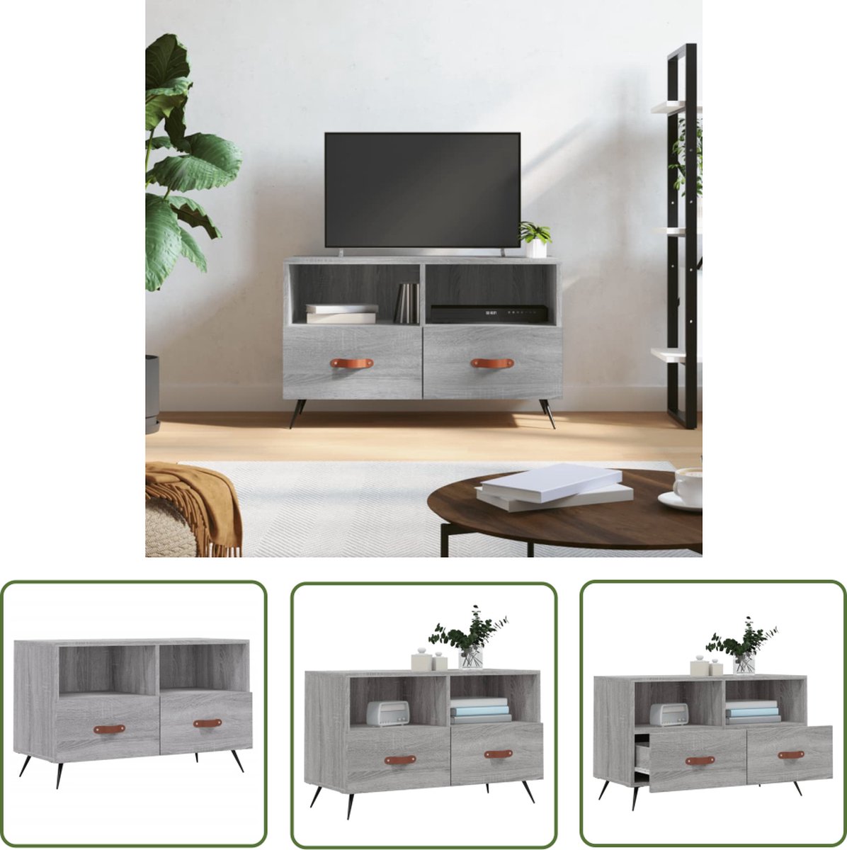 vidaXL Tv-meubel - Sonoma Eiken - 80x36x50 cm TV Meubel - Salontafel - Kast - Houten Tv Stand - Tv Unit