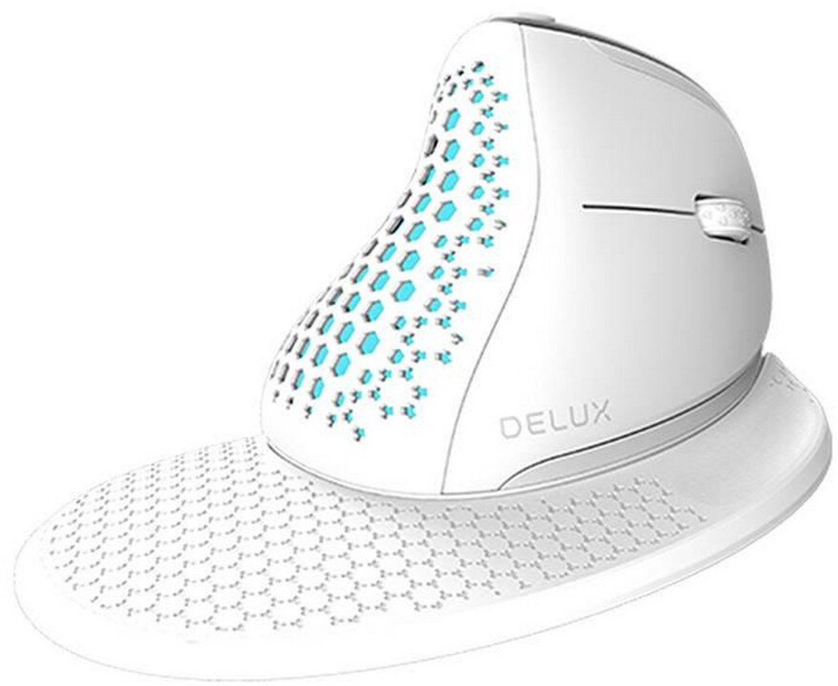 Delux Seeker M618XSD Ergonomische muis - Draadloos 2.4ghz + Bl - Horizontale scroll - OLED scherm - Oplaadbaar - Motion Backlight - Verwijderbare polssteun - Wit