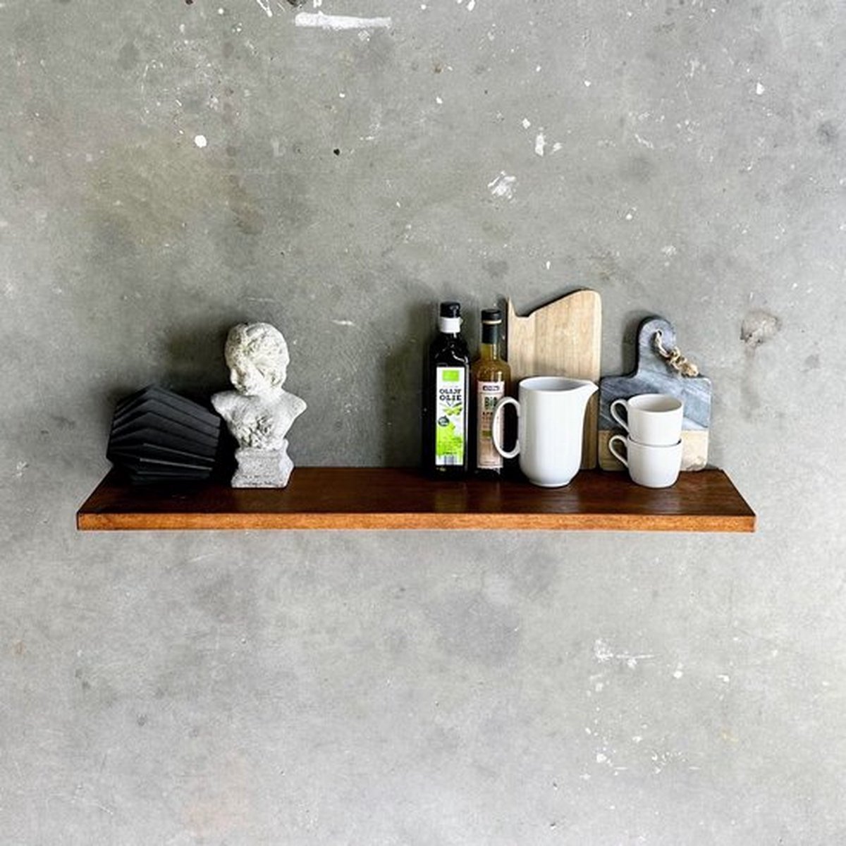 GoudmetHout® Zwevende Wandplank Industrieel - 180 x 20 cm Muurplank - Donker Eiken Hout -