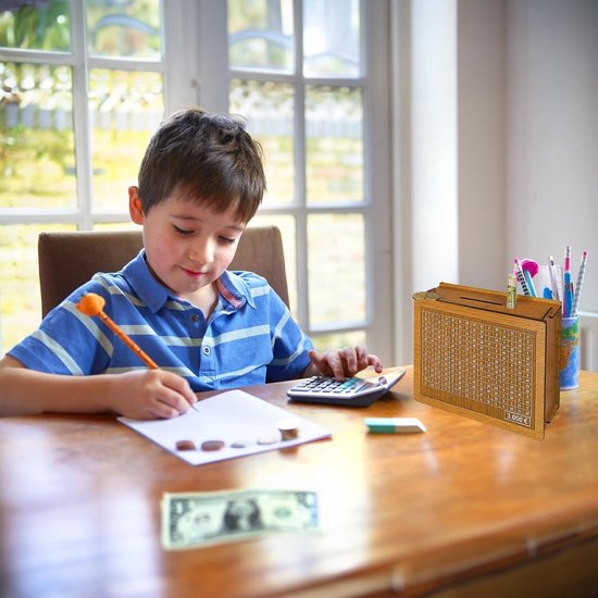 Spaarpot van hout, retro spaarpot met marker, spaarpot, herbruikbare spaarpot met spaardoel en cijfers om aan te kruisen, helpt kinderen de gewoonte te besparen (€ 1000