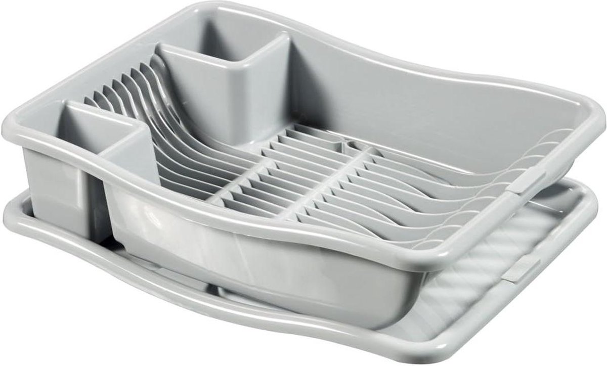 Goedkoopste Afdruiprek small met plateau - licht grijs - 290x390x105 afdruiprek curver