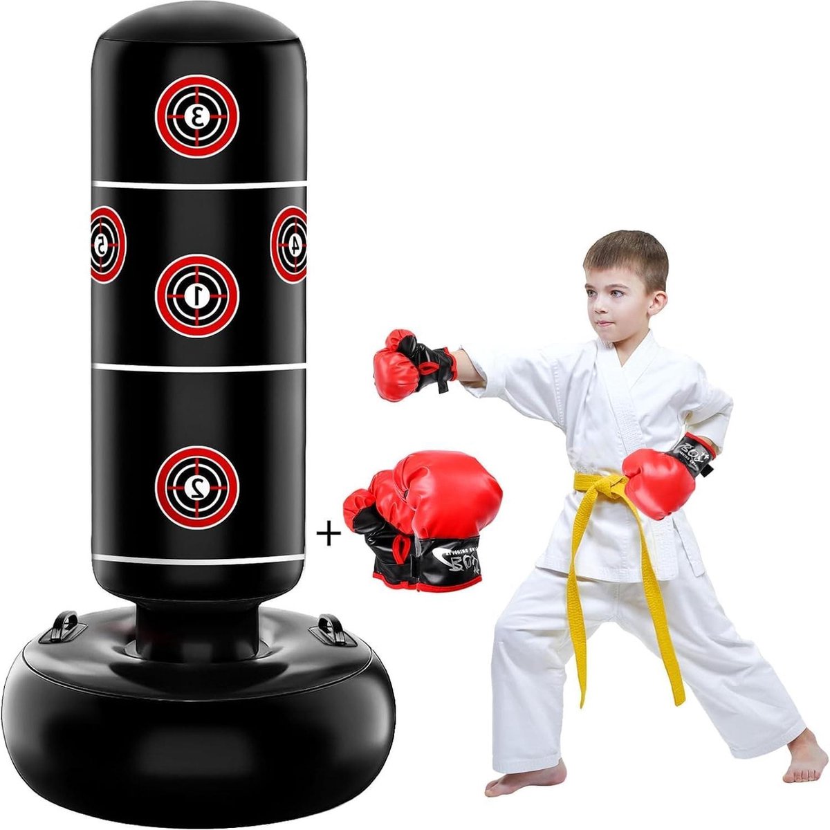 160 cm vrijstaande opblaasbare staande bokszak voor kinderen - bokshandschoenen cadeau - jongens meisjes 3-14 jaar - karate taekwondo MMA - ter verlichting