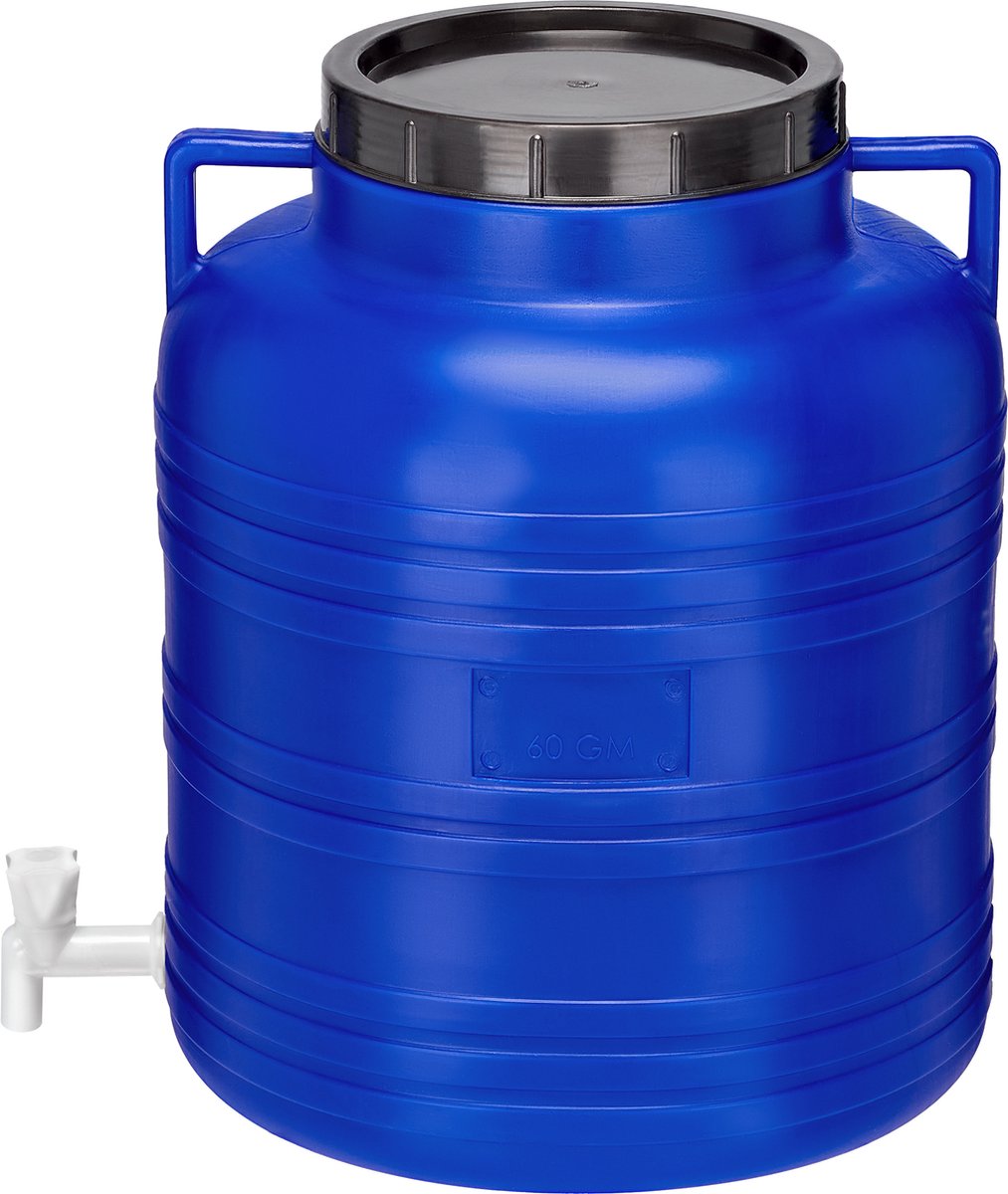 Garronda 60l Kunststof Trommel Met Deksel – Regenton met Kraan - Vat - HDPE - Voedselvat - Tuin Hobbock – Blauw - GD-STE-BarrelGMR