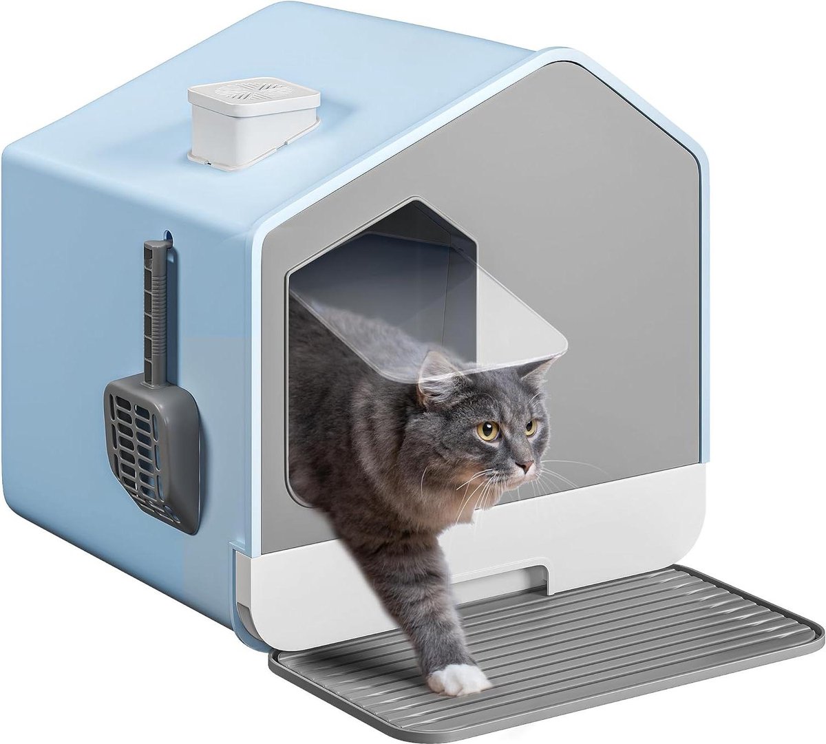 Overdekte Kattenbak met Hoge Zijkanten en Eenvoudige Reiniging - Blauw