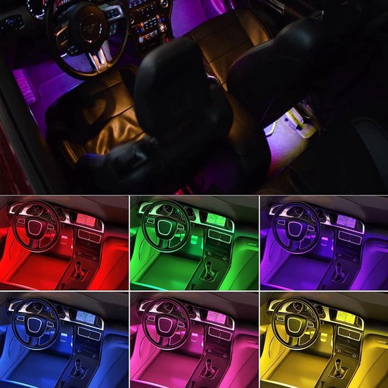 4 Stks Usb Led Auto-interieur Decoratie Verlichting Rgb Vloer Sfeer Licht Strip Muziek Controle Neon Lamp