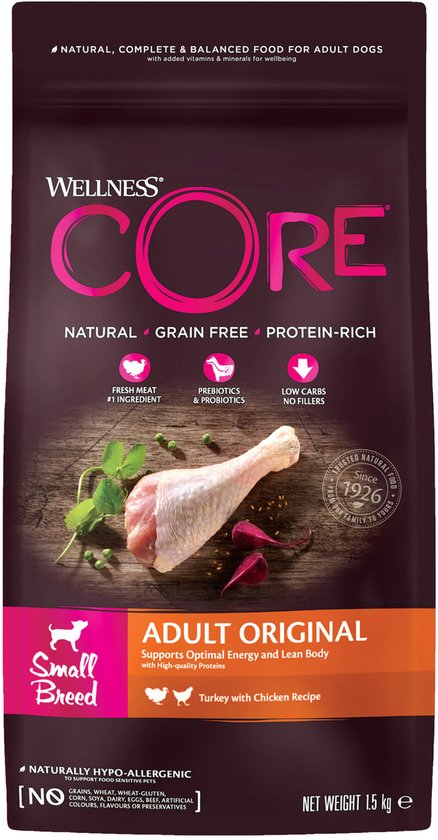 Wellness Core Grain Free Dog Small Breed 1.5 kg - Hondenvoer - Kalkoen