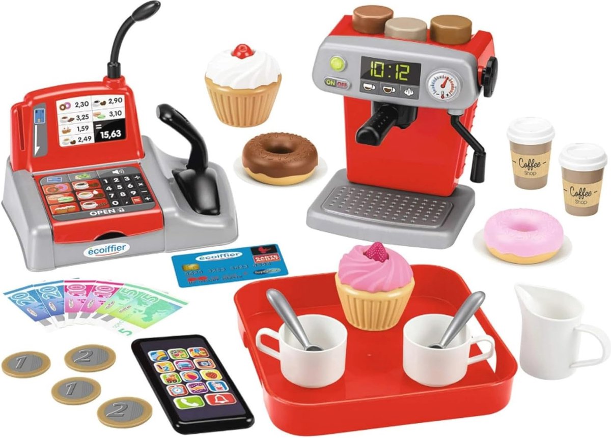 Kappers-speelgoedset - Koffiewinkel Speelgoed met Koffiezetapparaat en Registratiekassa