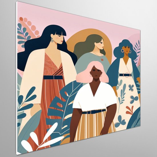 Modern dikke dames schilderij | Volumineuze dames in hedendaagse kunst: een moderne ode aan schoonheid | Kunst - 100x100 centimeter op Canvas | Foto op Canvas