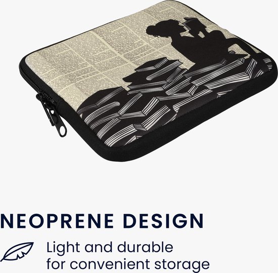 kwmobile Universele Cover voor eReader - Neopreen hoesje Meisje met boeken design zwart / beige van Merkloos — afbeelding 4