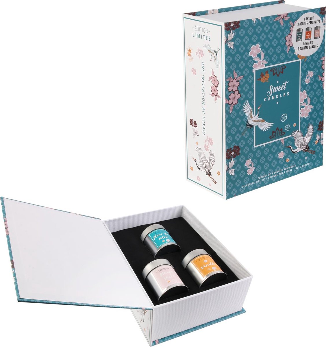 Limited Edition Geurkaarsen Giftset – 3 Luxe Kaarsen in Blik met Vanille & Bloemige Geuren – Wellness Cadeaubox voor Ontspanning & Aromatherapie – Blauw