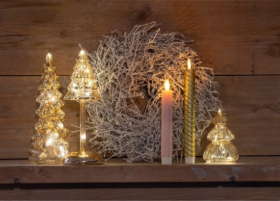 Anna's Collection Kerstboompje Glas Led Op Batterij Met Timer 20X10Cm Goud - AVRI Bloem- en Tuincentrum