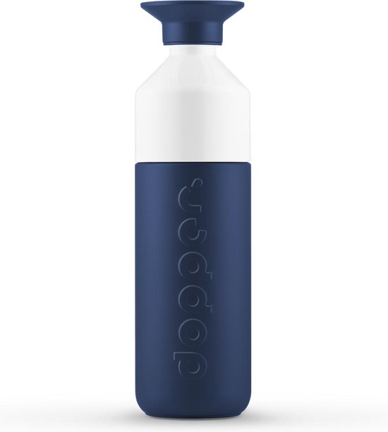Dopper Insulated drinkfles in Breaker Blue met wit bovenstuk en donkerblauwe dop.