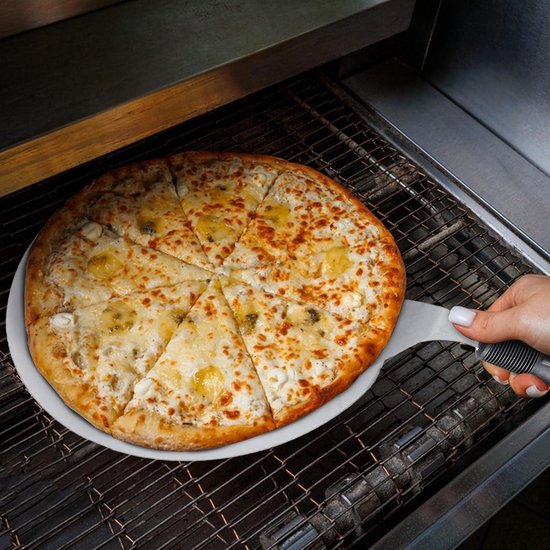 Pelle à pizza en acier inoxydable avec manche en plastique - Pelle à pizza ronde pour la cuisson de la pizza - Pâte à pâtisserie - Gâteau au pain - 235 x 18 cm