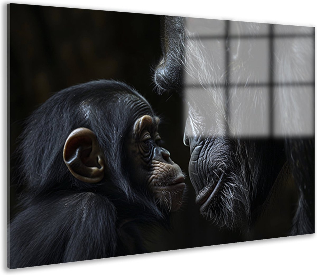 Chimpanzee schilderij - Dieren schilderijen - Schilderij Baby aap - Muurdecoratie landelijk - Acrylglas schilderij - Schilderijen acrylglas 120x80 cm