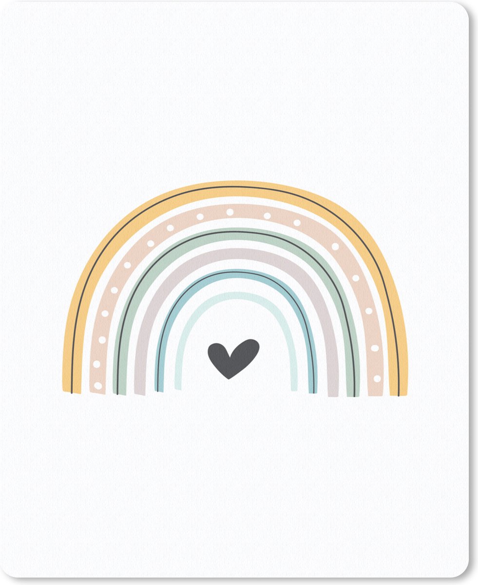 Muismat 19x23 cm - Mousepad Regenboog - Hartje - Stippen - Pastel - Kinderen - Muismatten