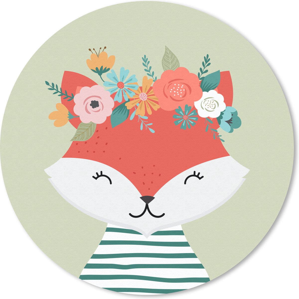 Muismat rond 30x30 cm - Mousepad Vos - Pastel - Zomer - Ronde muismatten