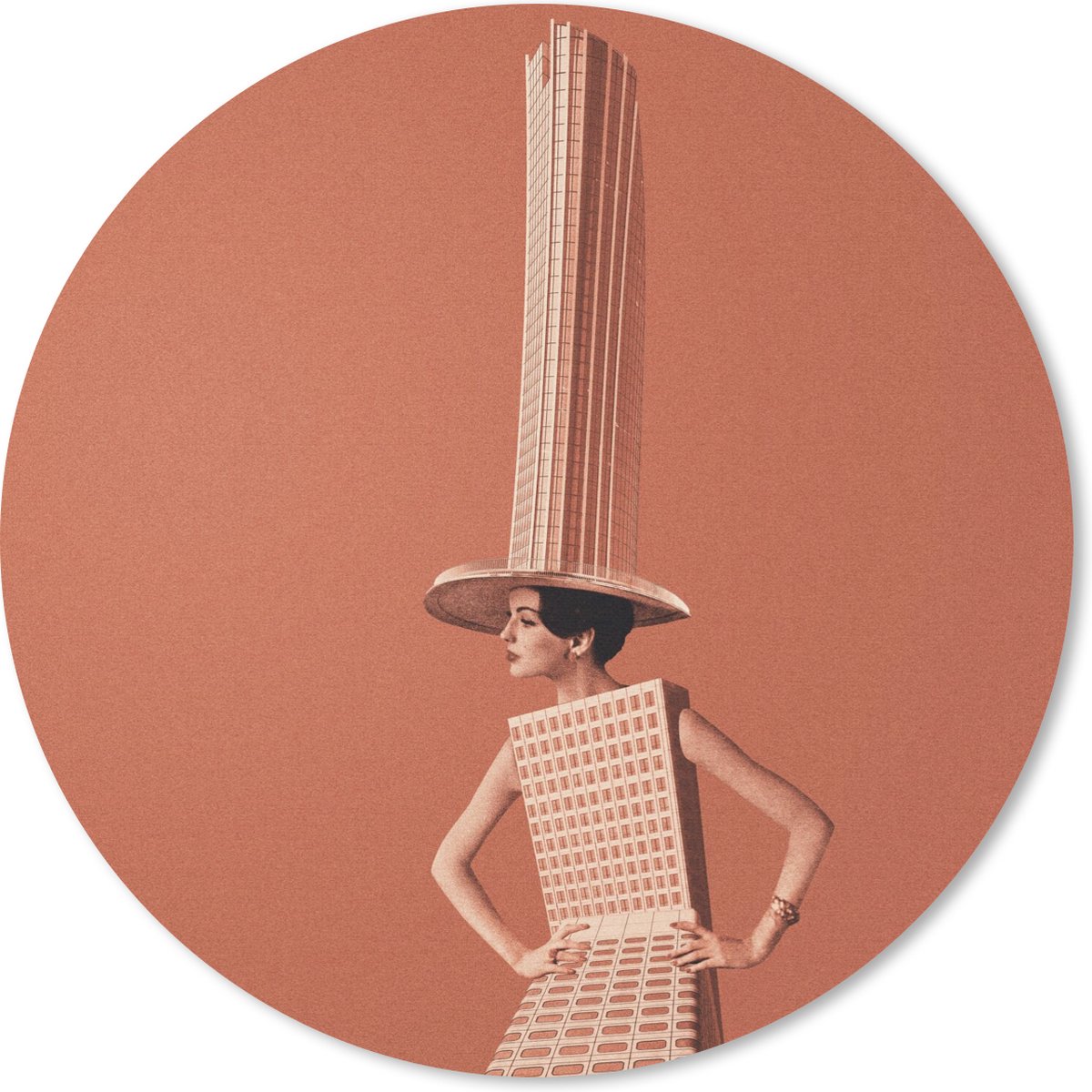 Muismat rond 30x30 cm - Mousepad Vrouw - Stad - Vintage - Ronde muismatten