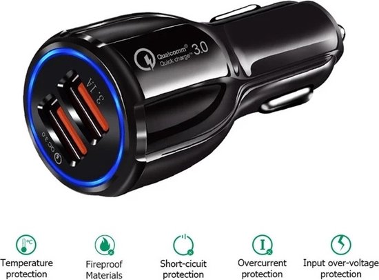 KEWIG Autolader, dubbele QC3.0-poort snelle USB-autoladeradapter, 36W/3A snellader voor autotelefoons met kleurrijke voltmeter en aan/uit-schakelaar, geschikt voor telefoon 12/11 Pro/Max/8, Galaxy S21