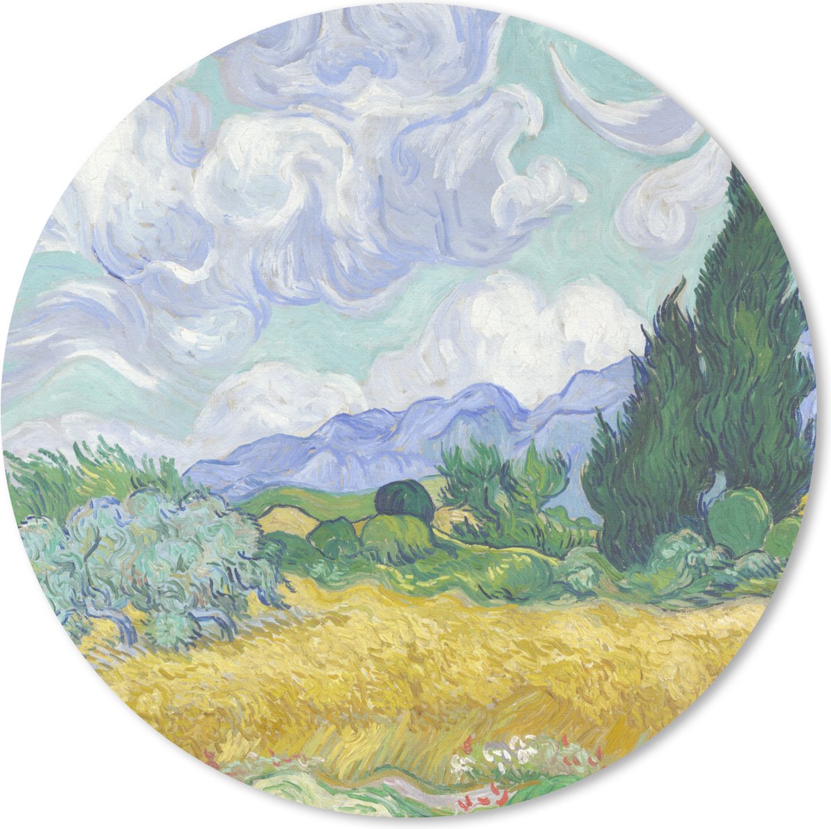 Muismat rond 20x20 cm - Mousepad Korenveld met cipressen - Vincent van Gogh - Ronde muismatten