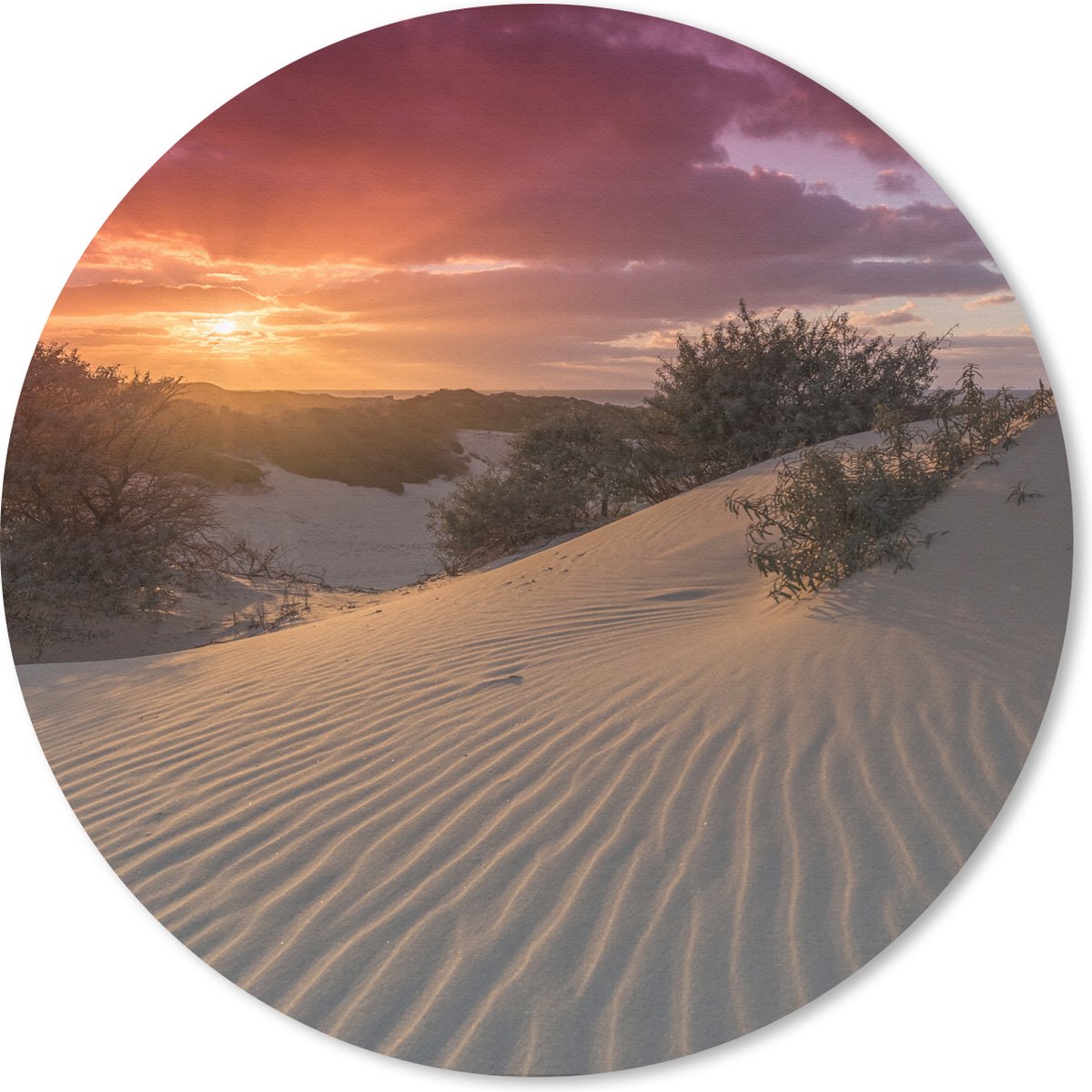 Muismat rond 20x20 cm - Mousepad Zonsondergang bij het Nederlandse strand - Ronde muismatten