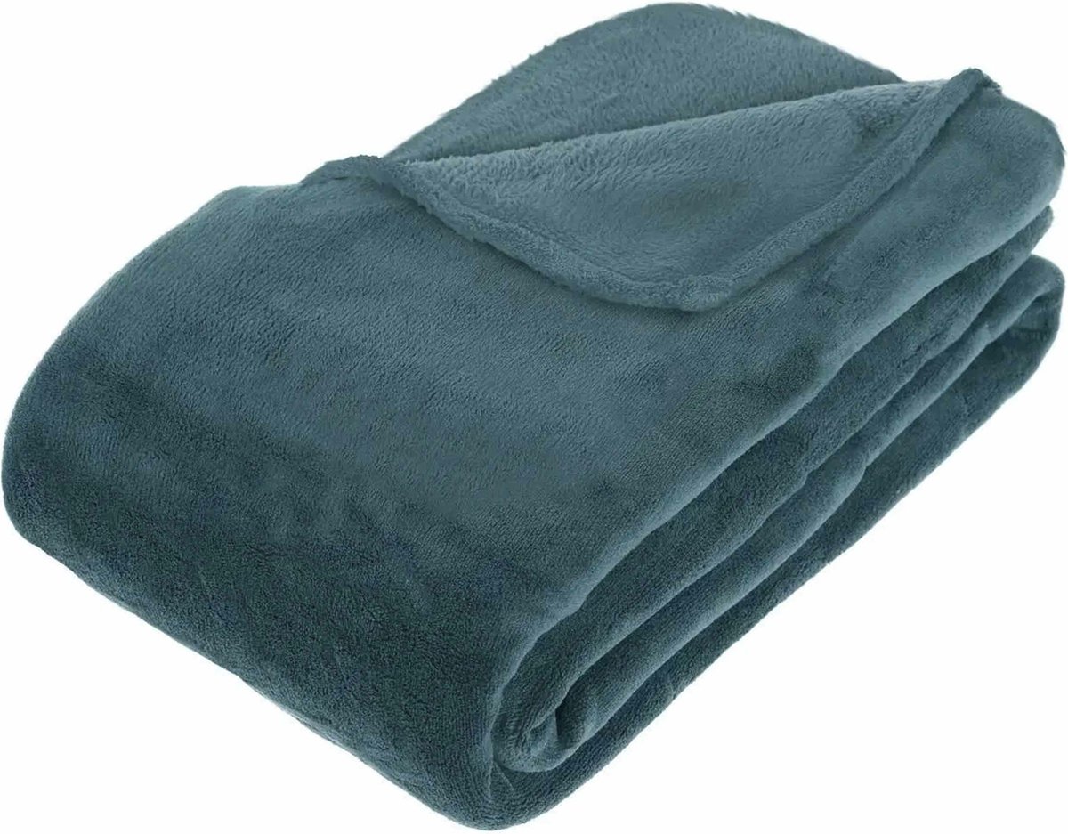 Atmosphera Grote Fleece bank deken/fleece plaid - petrol blauw - 180 x 230 cm - polyester