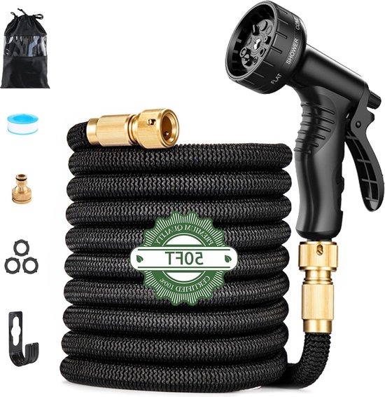 Tuyau d'arrosage flexible de 50 pieds - Tuyau d'arrosage extensible avec buse de pulvérisation et Accessoires de vêtements pour bébé pour Jardin et voiture