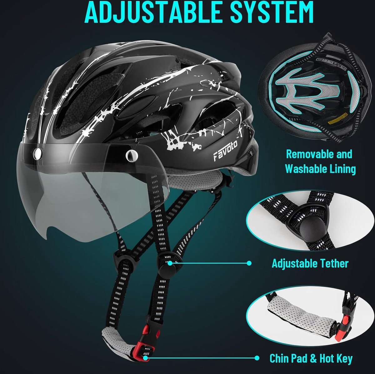 Lichte fietshelm voor volwassenen - Inmould-technologie, afneembare ademende voering - verstelbaar van 57-61 cm - zwart/wit.