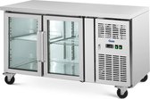 Royal Catering - Koeltafel op wielen - 280 l - 2 glazen deuren - 136 x 70 cm - Klasse B - RVS