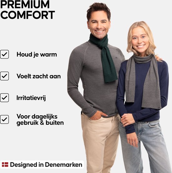 Écharpe en laine mérinos DANISH ENDURANCE - Qualité Premium - pour hommes et femmes - Gris foncé - Taille unique