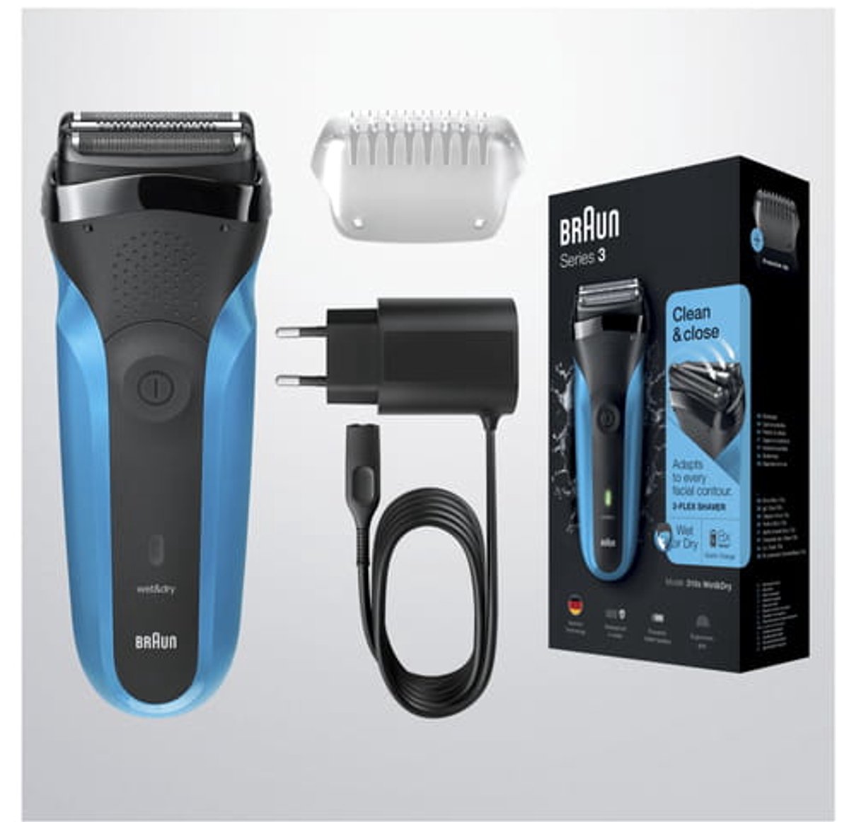 Bol.com Braun Series 3 310s oplaadbaar Wet&Dry elektrisch scheerapparaat, blauw aanbieding