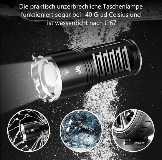 BOLORS Zaklampen Hoge Lumen, Oplaadbare LED-Zaklamp, Superheldere