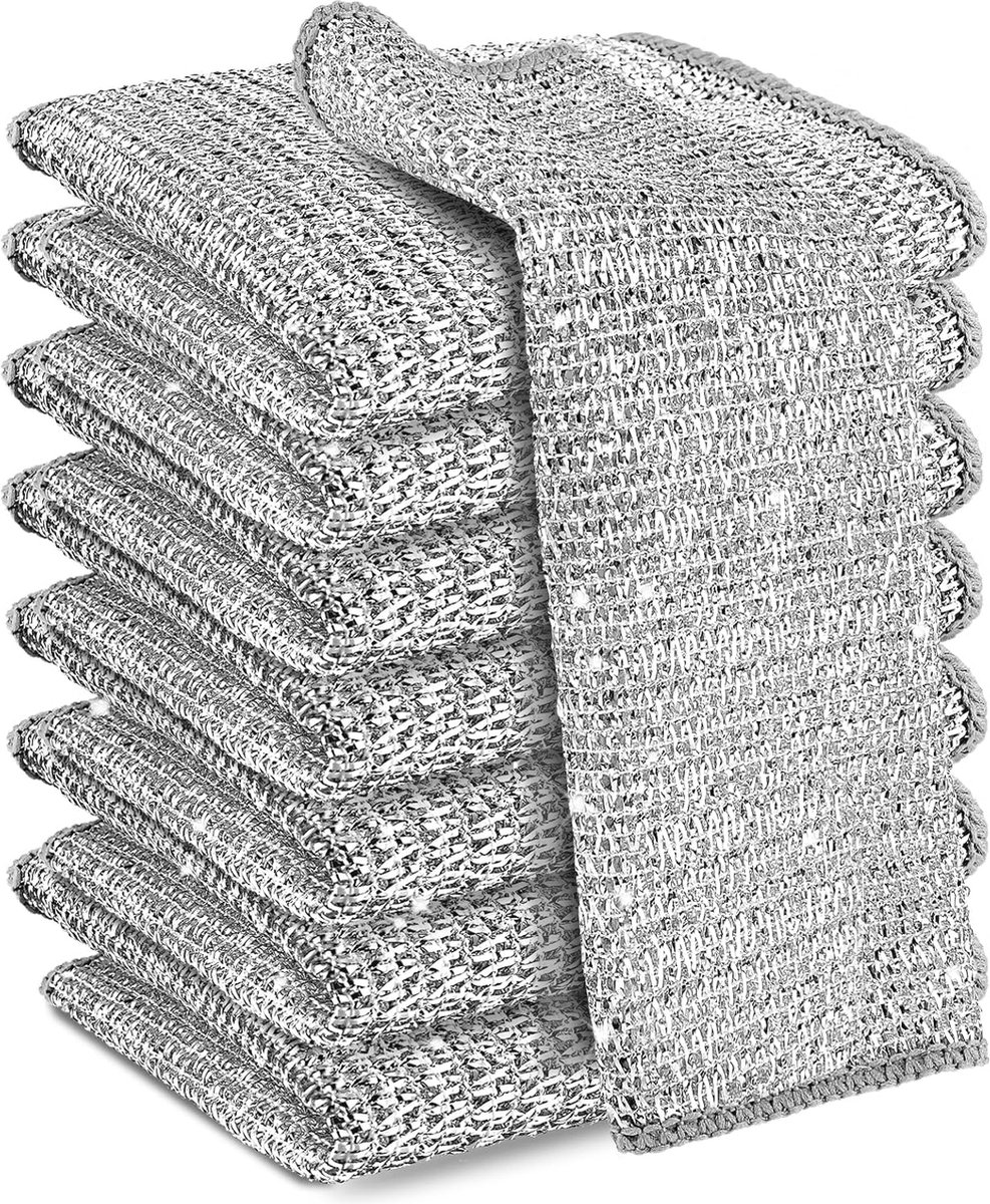 8 Stuks Multifunctionele Vaatdoeken van Microvezel en Nylon - Herbruikbare Poetsdoeken voor Keuken en Servies