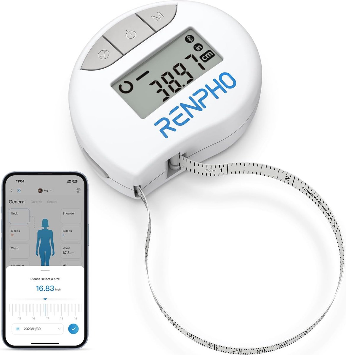 Slimme Bluetooth Lichaamsmeetlint voor Biceps, Borst, Heupen en Nek - Ideaal voor Fitness en Voortgangsregistratie