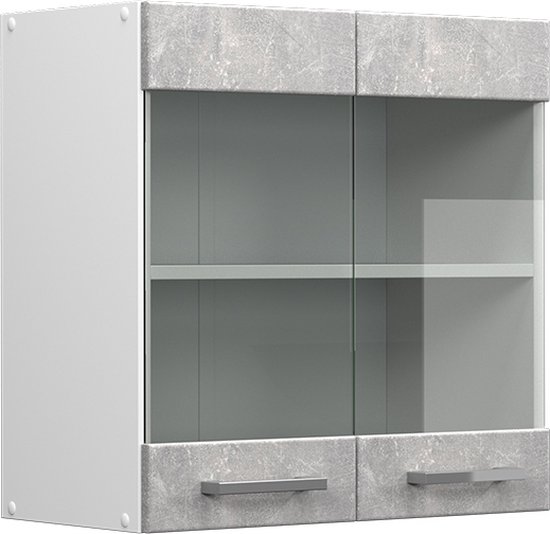 Vicco Armoire suspendue universelle R- Line, Béton/ Wit, 60 cm avec portes en verre