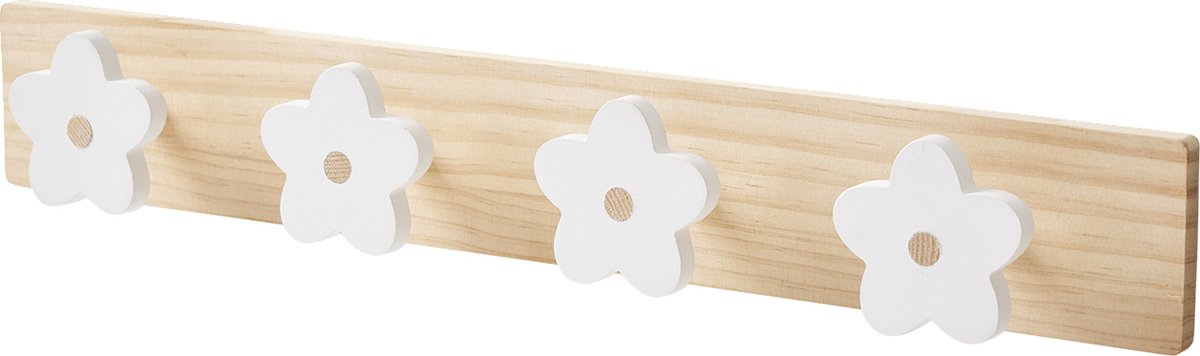 vertbaudet Houten kapstokhaak met 4 bloemen wit
