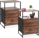 nachtkastje industrieel - set van 2 - 70x45x42,5 cm - lades - zwart-bruin