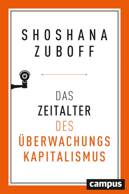 Couverture du livre 'Das Zeitalter des Überwachungskapitalismus' par Shoshana Zuboff, avec une icône de caméra de surveillance.