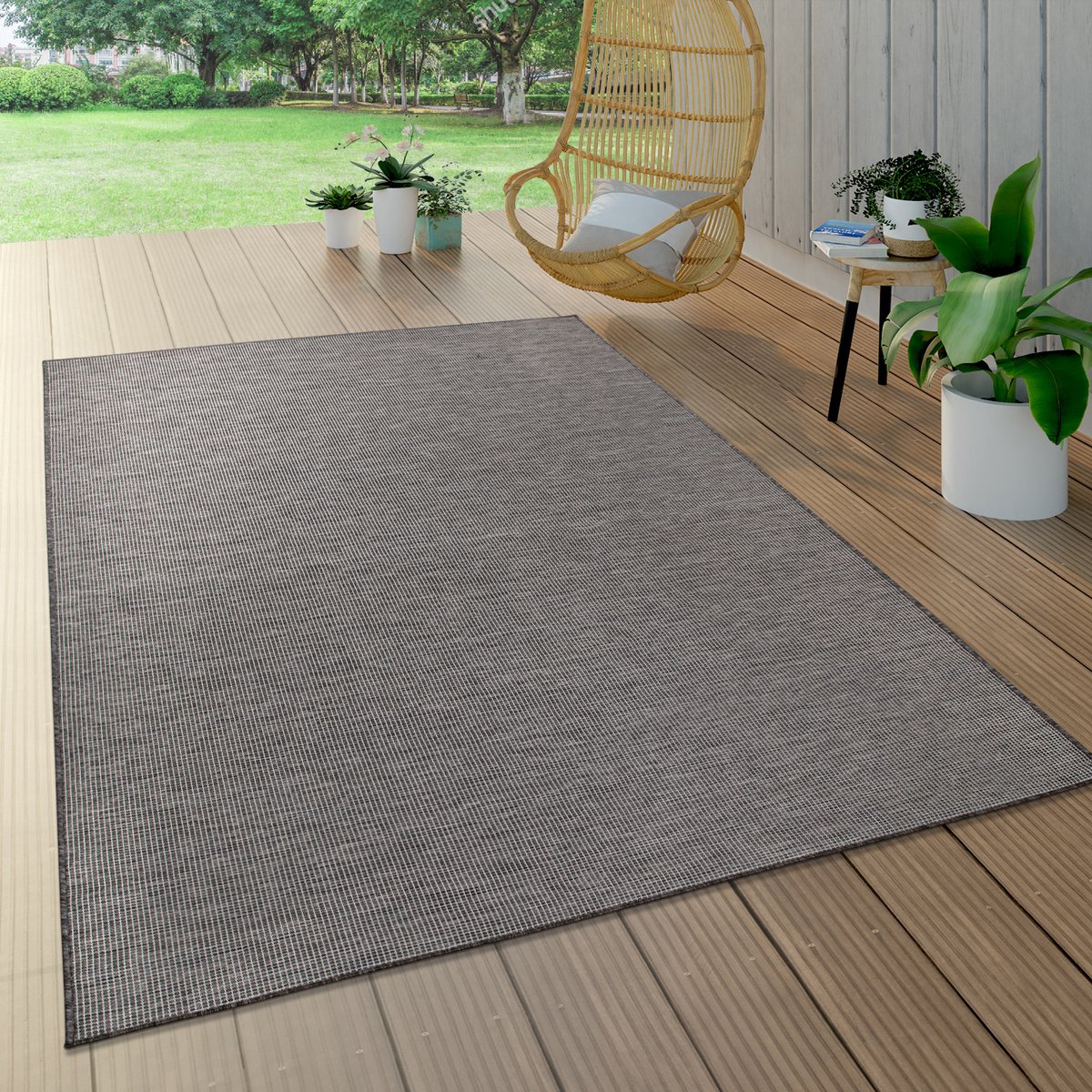 Paco Home Outdoorvloerkleed Balkon Terras Grijs Roze Groen Pastelkleuren Platweefsel 120x160 cm