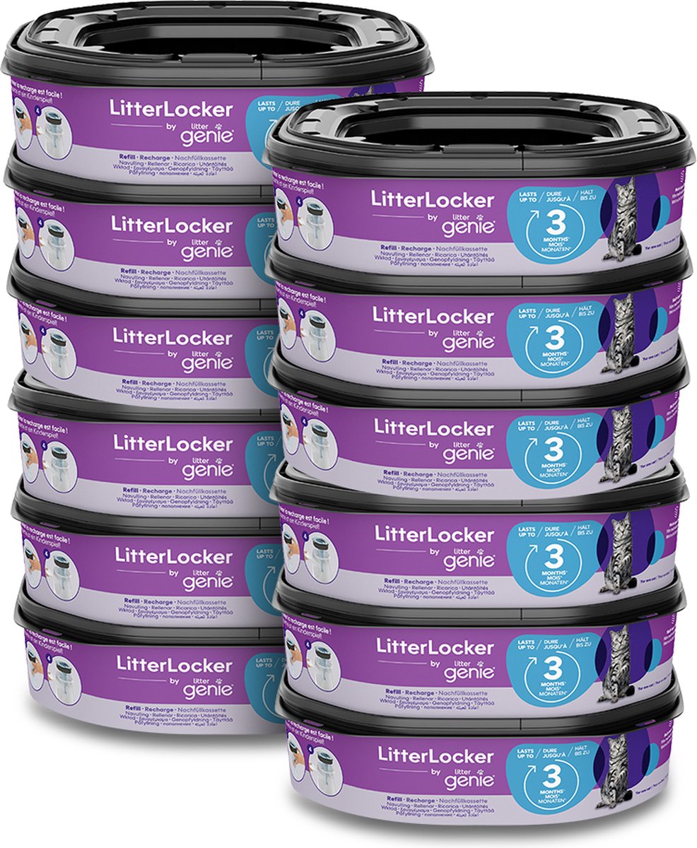 LitterLocker Litter Genie Navulling - Vierkante Refills - Geurbestrijding - 12 stuks