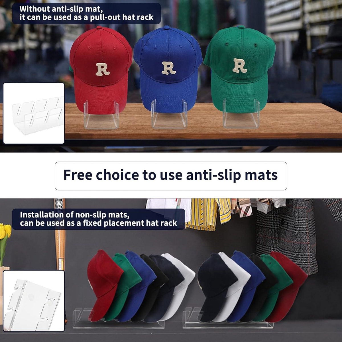 Hoed Organizer voor Baseball Caps 3 Pack, Geen Installeer Acryl Hoed