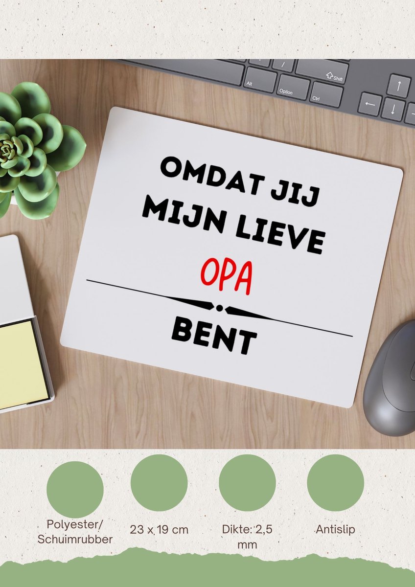 Akyol - omdat jij mijn lieve opa bent Muismat - Opa - de liefste opa - verjaardag - cadeautje voor opa - kado - geschenk - 23 bij 19 cm