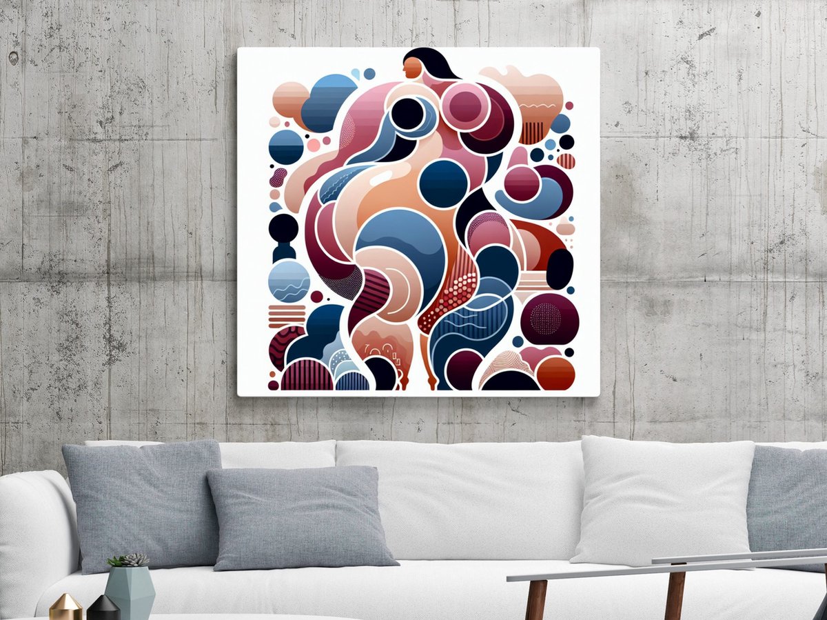 Abstract dikke dames schilderij | 'Volumineuze Vrouwen Verrukken in Kleurrijk Abstract Kunstwerk' | Kunst - 30x30 centimeter op Dibond | Foto op Dibond