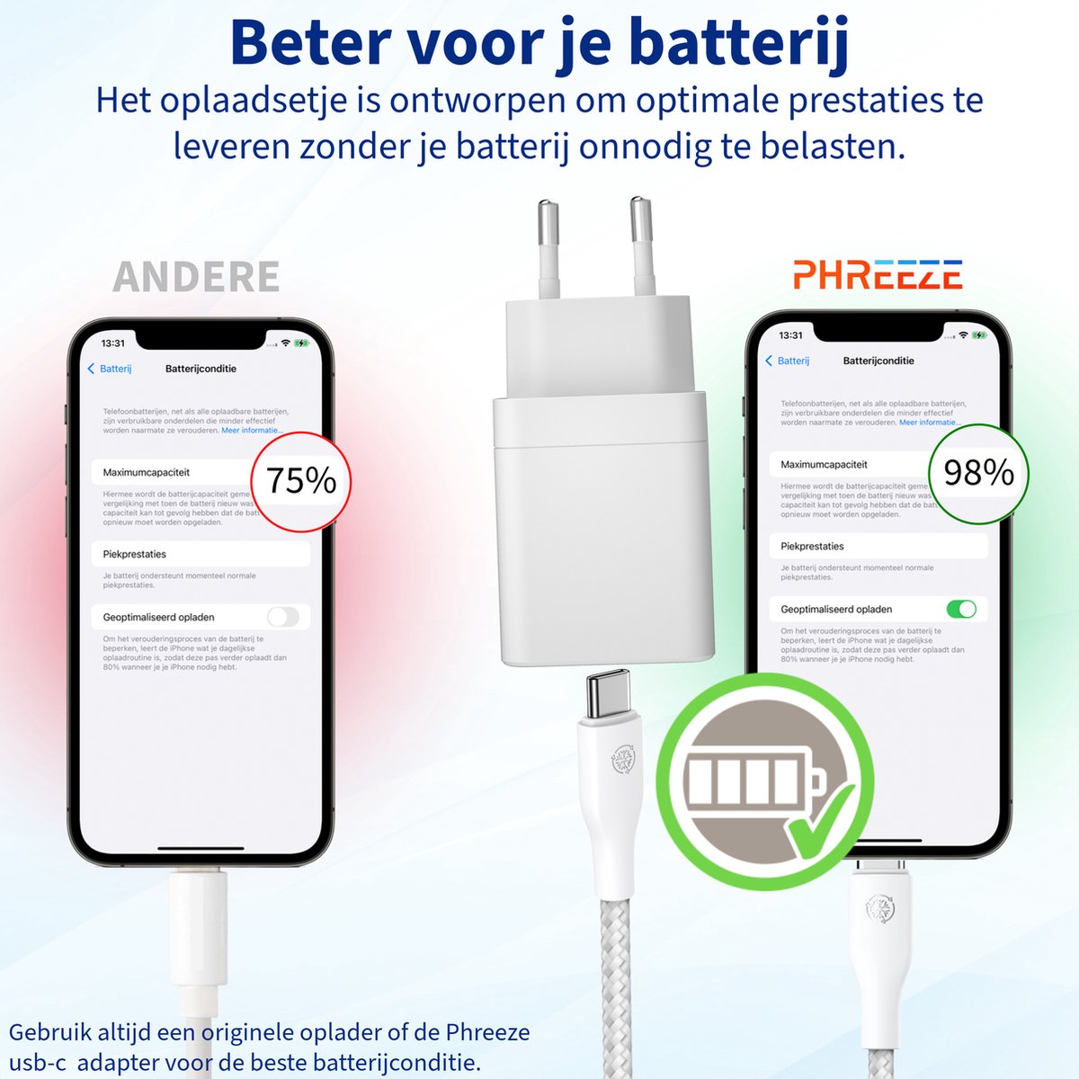 65W USB-C laptop oplader met 1m kabel, snellader voor Samsung, iPhone 15, MacBook, Dell, Lenovo, HP - Afbeelding 3