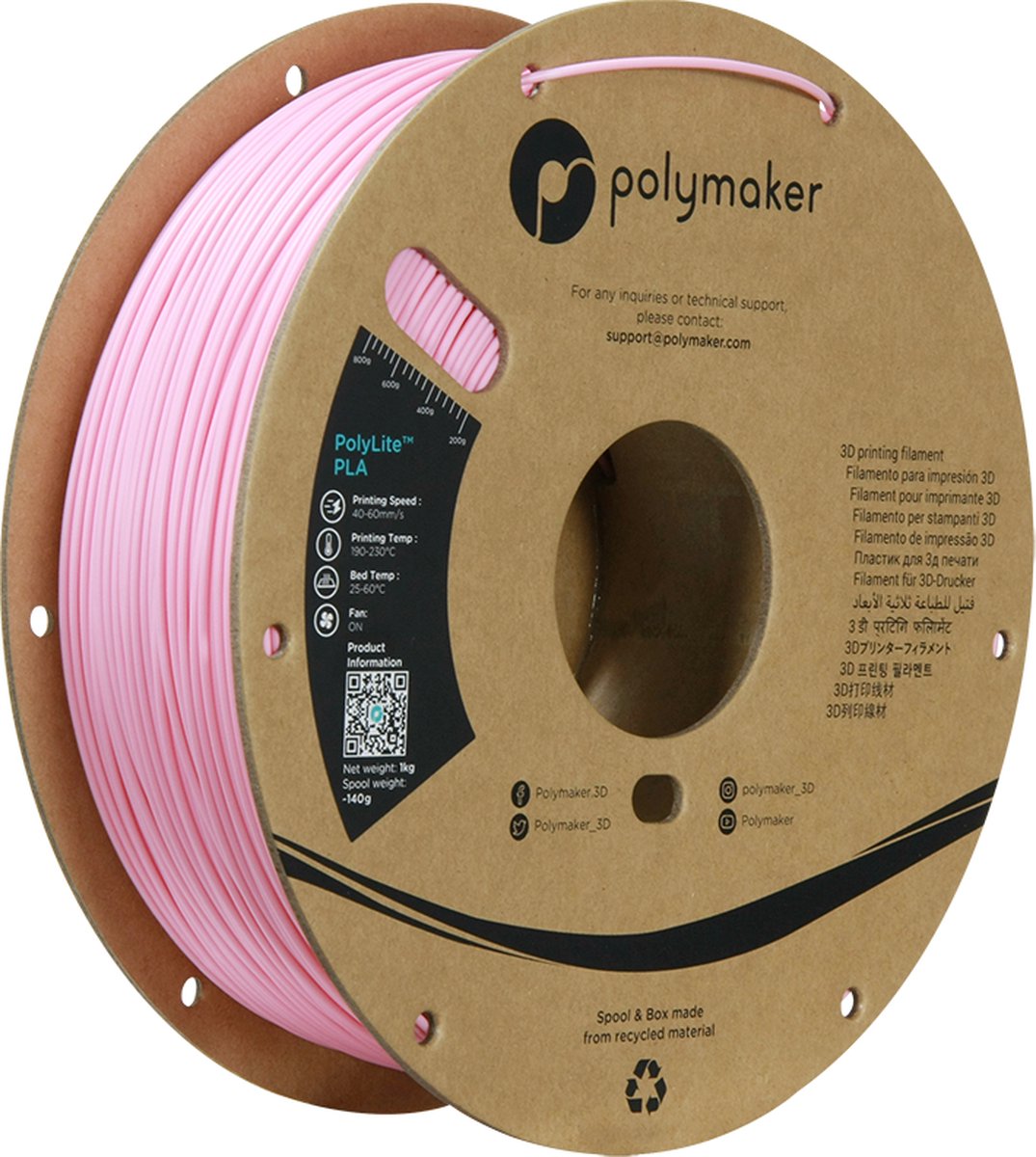 Polymaker PolyLite PLA Filament Pink 1.75mm 1KG
