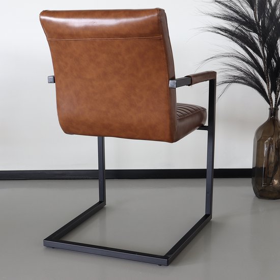 SET OFF: Chaise de salle à manger 4 pièces avec accoudoirs cognac Chaise de salle à manger design industriel Noor